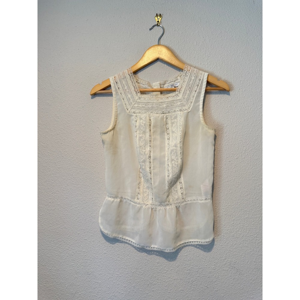 New Look Ivory Lace Trim Embroidered Peplum Blouse Sleeveless Button Back Size 6